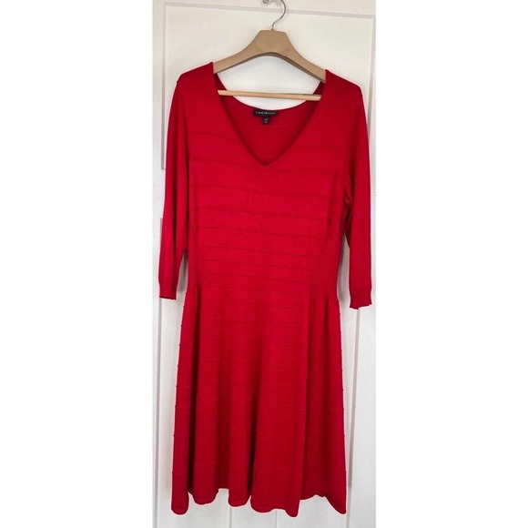 Lane Bryant A Line Dress Women's 18 Red Sweater Textured V Neck Long Sleeve Work - Picture 1 of 11